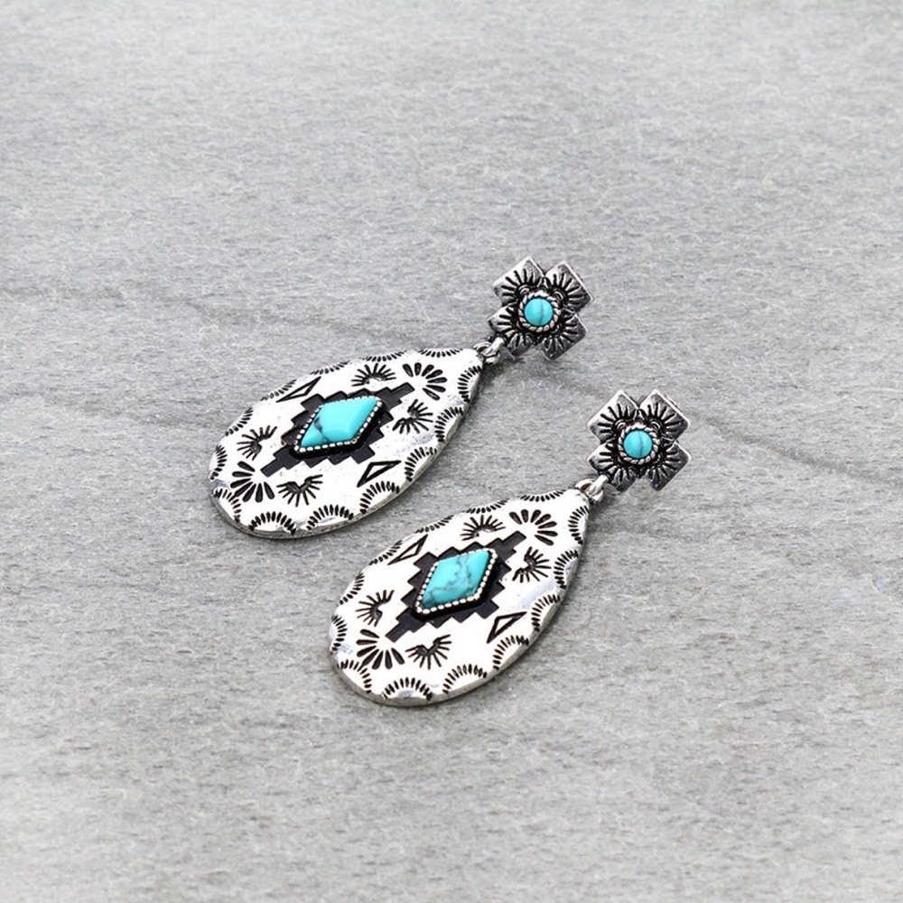 Turquoise Etched Teardrop Earrings